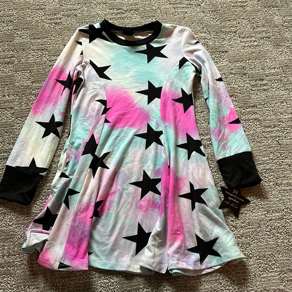 Tie Dye Black Star Dress with Pockets Size 5, PixieLane NWT